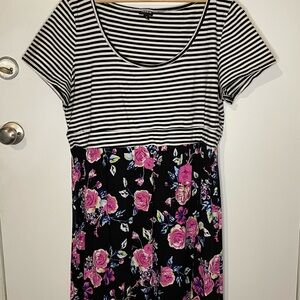Torrid Black and White Striped Floral Midi Dress